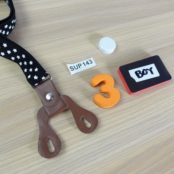 Suspender Boy Black White Button Leather Y Back Adjustable Strap Stretch Star - Picture 5 of 5